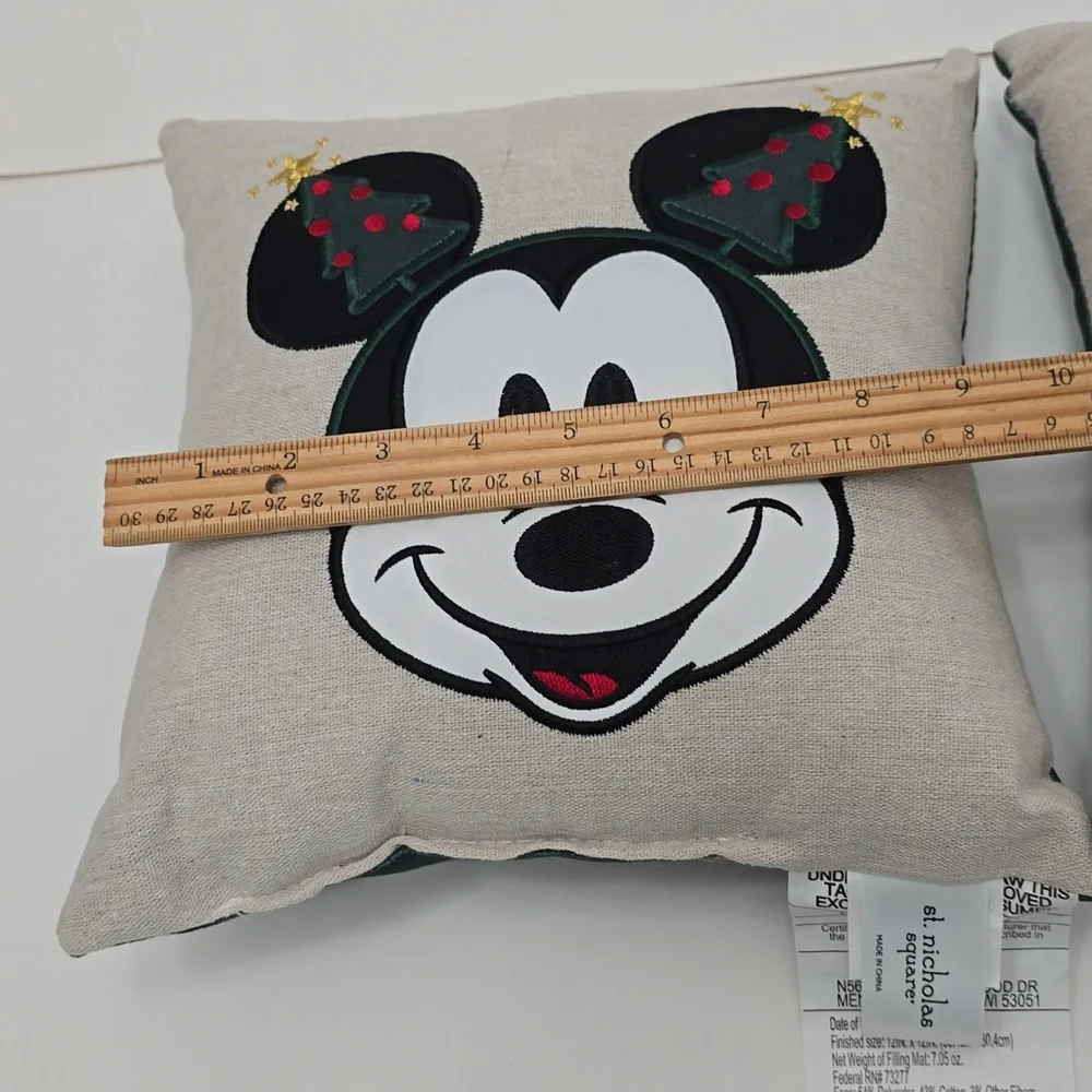 Set Of 2 Mickey Minnie Mouse Nicholas Square Canvas Embroidery Christmas Pillows